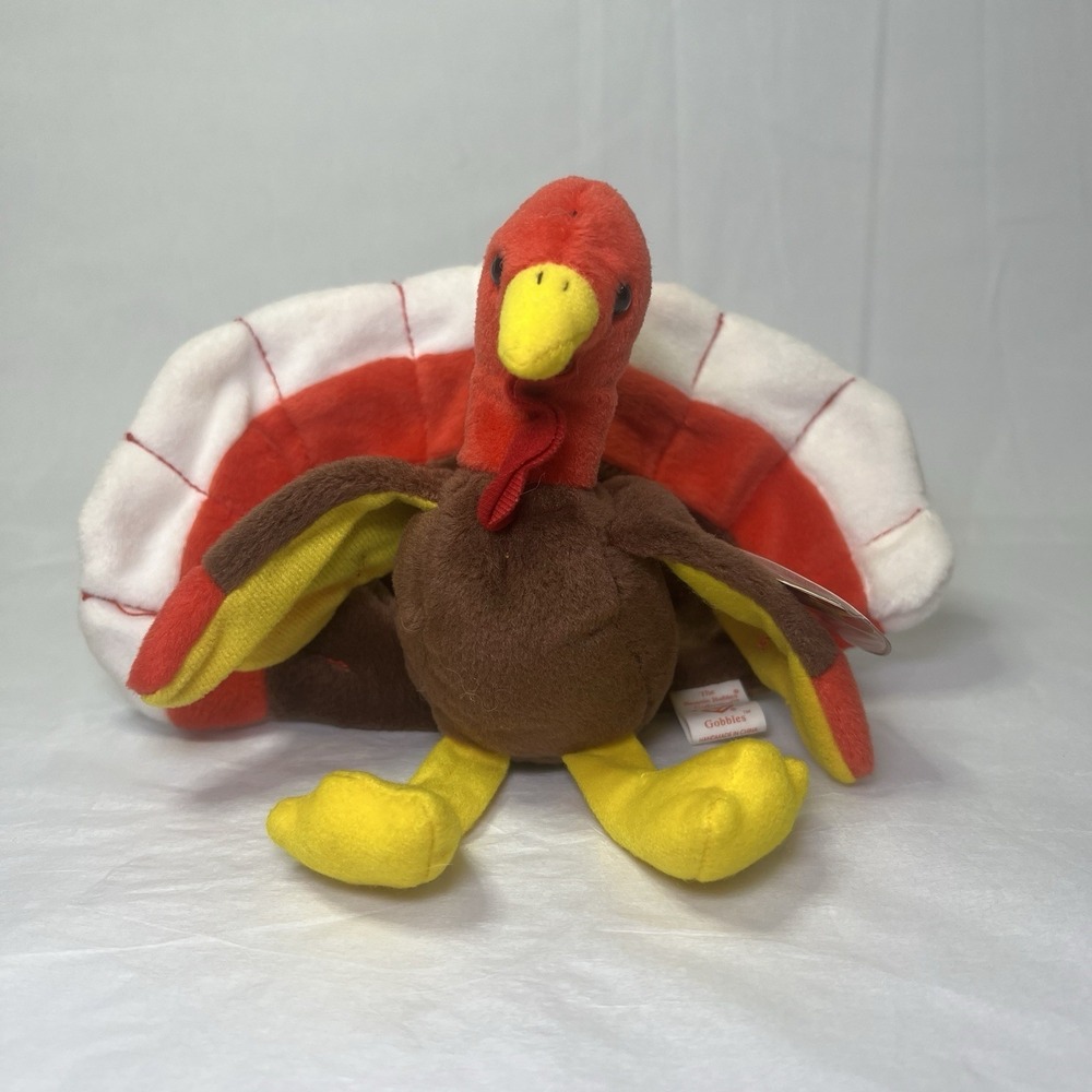 Vintage Ty Beanie Buddy Gobbles The Turkey Thanksgiving 7" With Tags in Case